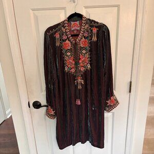 Johnny Was Dress Green Velvet Dress XL